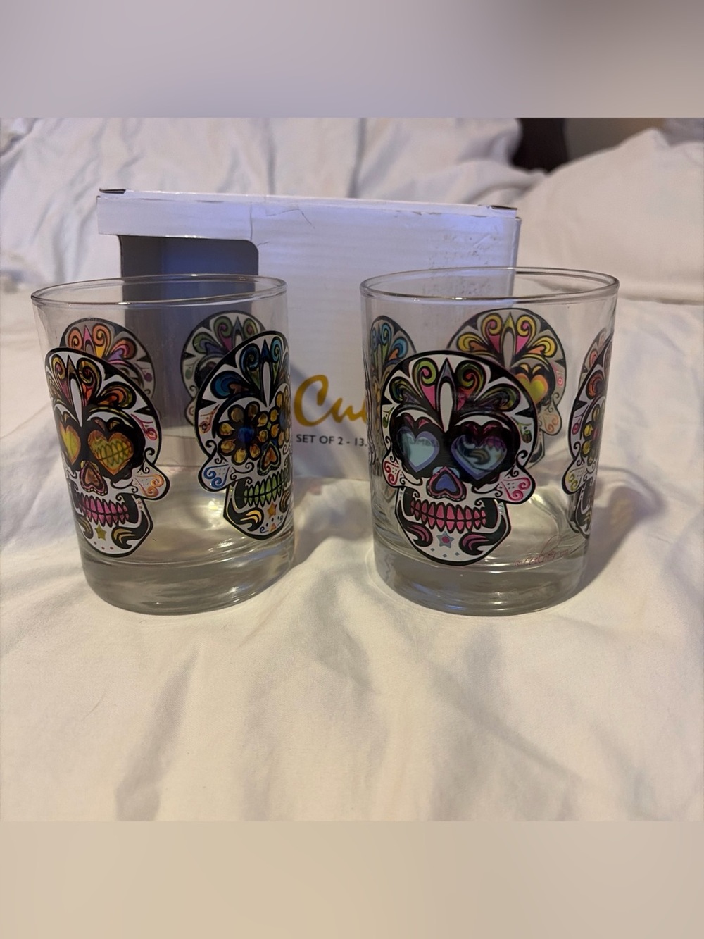 Set of 2 Culver Sugar Skull Day Of The Dead Glasses New In Box